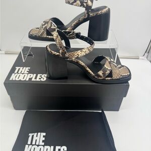 The Kooples Snakeskin Block Heel Sandals